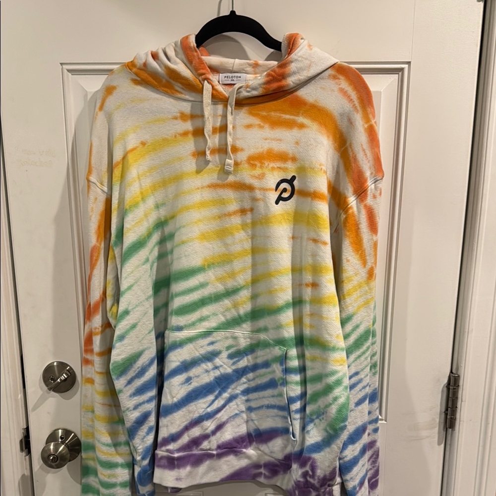 Peloton Multicolor Tie-Dye Men's Hoodie, Perfect For Pride!!